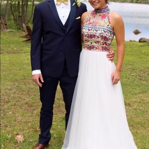 2017 High Neck Sherri Hill 50141 Ivory Embroidery